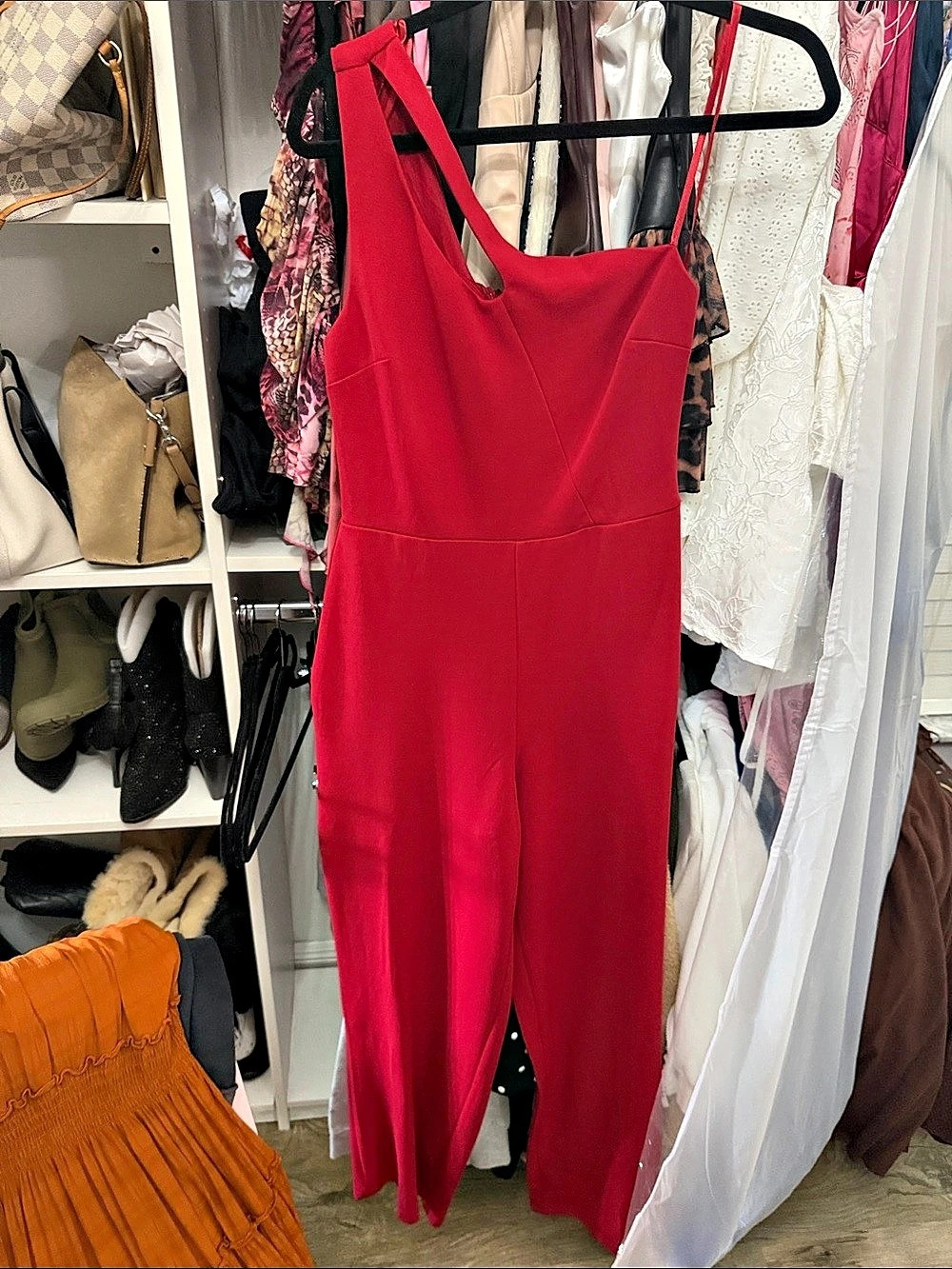Crystal Sky Red Sleeveless Jumpsuit Like New